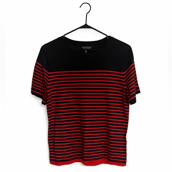 Banana Republic Merino Black and Red Striped Tee - Picture 2 of 9